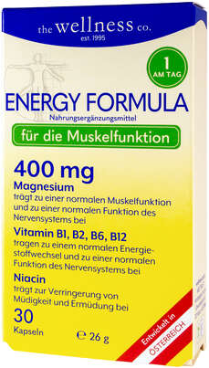 Sie sehen eine Packung Wellness ENERGY FORMULA mit MAGNESIUM + B-Vitamine + Vitamin E, Produktbild: 01 Wellness ENERGY FORMULA mit MAGNESIUM + B-Vitamine + Vitamin E, A-Nr.: 4899434 - 01