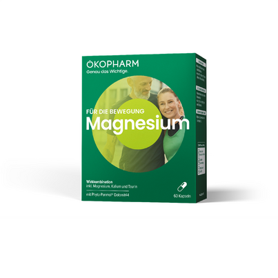 Sie sehen eine Packung Ökopharm® Wirkkombination für die Bewegung Magnesium Kapseln 60 ST, Produktbild: 01 Ökopharm® Wirkkombination für die Bewegung Magnesium Kapseln 60 ST, A-Nr.: 4099231 - 01