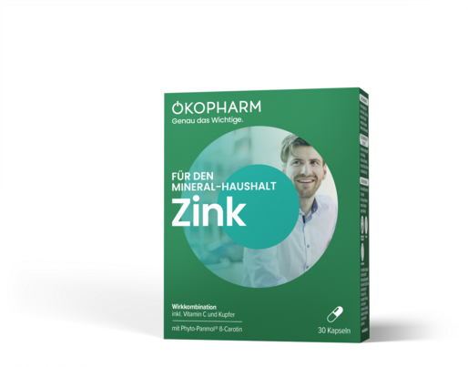 Sie sehen eine Packung Ökopharm® Wirkkombination für den Mineral-Haushalt Zink Kapseln 30ST, Produktbild: 01 Ökopharm® Wirkkombination für den Mineral-Haushalt Zink Kapseln 30ST, A-Nr.: 4099225 - 01