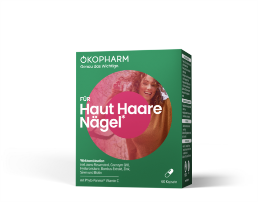 Sie sehen eine Packung Ökopharm® Wirkkombination für Haut Haare Nägel Kapseln 60ST, Produktbild: 01 Ökopharm® Wirkkombination für Haut Haare Nägel Kapseln 60ST, A-Nr.: 5199420 - 01