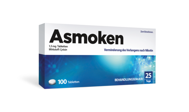 Sie sehen eine Packung ASMOKEN 1,5mg Tabletten 100 Stück, Produktbild: 02 ASMOKEN 1,5mg Tabletten 100 Stück, A-Nr.: 5532658 - 02