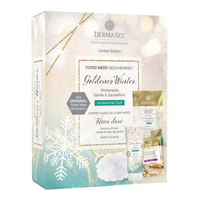 Sie sehen eine Packung DermaSel® Totes Meer Geschenkset Goldener Winter, Produktbild: 01 DermaSel® Totes Meer Geschenkset Goldener Winter, A-Nr.: 5565149 - 01