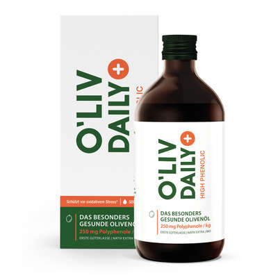Sie sehen eine Packung Das gesündere Bio-Olivenöl – hoher Polyphenol-Gehalt 250 mg/kg –500 ml, Produktbild: 01 Das gesündere Bio-Olivenöl – hoher Polyphenol-Gehalt 250 mg/kg –500 ml, A-Nr.: 5895792 - 01
