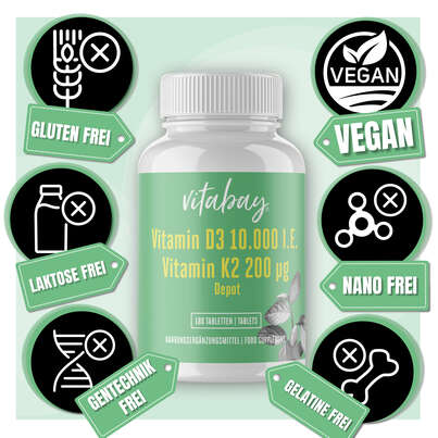Vitabay Vitamin D3 Depot 10.000 I.E. + Vitamin K2 200 mcg Tabletten, A-Nr.: 5878500 - 03