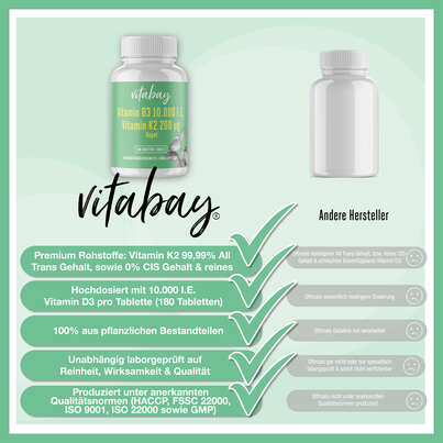 Vitabay Vitamin D3 Depot 10.000 I.E. + Vitamin K2 200 mcg Tabletten, A-Nr.: 5878500 - 05