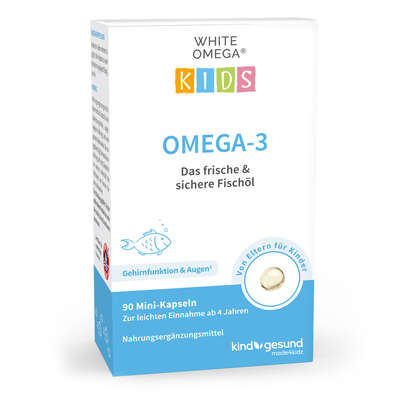 Sie sehen eine Packung Omega-3 Kapseln für Kinder – 518 mg Fischöl mit DHA & EPA – zuckerfrei, Produktbild: 01 Omega-3 Kapseln für Kinder – 518 mg Fischöl mit DHA & EPA – zuckerfrei, A-Nr.: 5614215 - 01