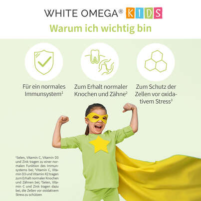 Vitamine für Kinder – für das Immunsystem – zuckerfrei – Omega-3, Vitamin C, D3+K2, Selen, Zink – 90 Mini-Kapseln (1 Monat), A-Nr.: 5614184 - 02