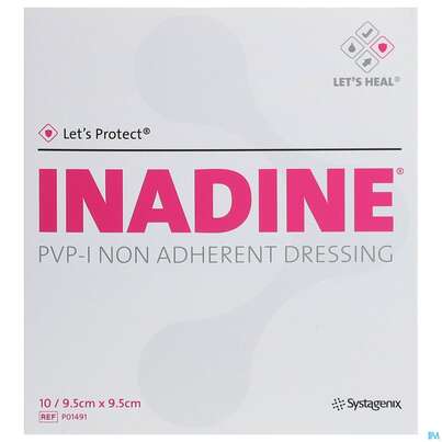 Inadine Pvp-jod Verband Antiseptisch P01491c 9,5x 9,5cm 10st, A-Nr.: 1861187 - 01