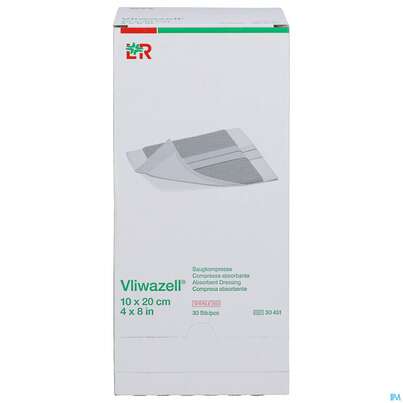 Sie sehen eine Packung Vliwazell Saugkompresse Steril 10x 20cm 30st, Produktbild: 01 Vliwazell Saugkompresse Steril 10x 20cm 30st, A-Nr.: 3707450 - 01