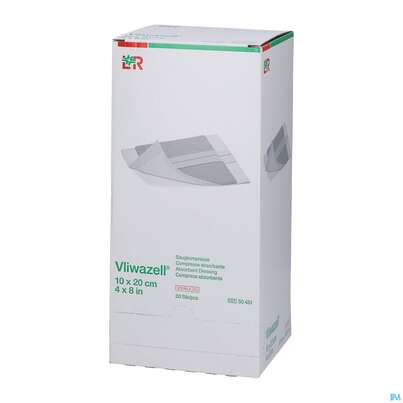 Sie sehen eine Packung Vliwazell Saugkompresse Steril 10x 20cm 30st, Produktbild: 02 Vliwazell Saugkompresse Steril 10x 20cm 30st, A-Nr.: 3707450 - 02