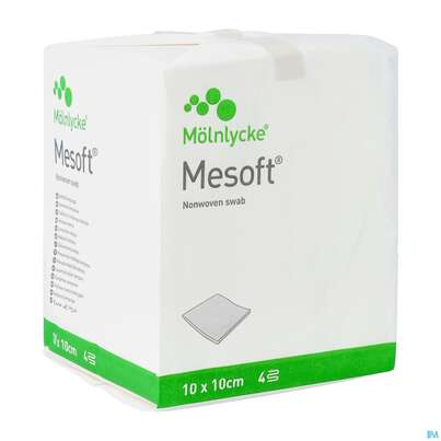 Sie sehen eine Packung Vlieskompressen Mesoft Unsteril 10x 10cm 100st, Produktbild: 02 Vlieskompressen Mesoft Unsteril 10x 10cm 100st, A-Nr.: 1652213 - 02