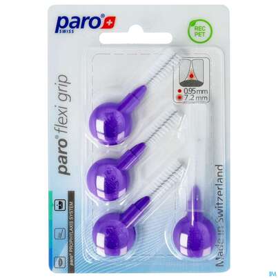 Sie sehen eine Packung Zahnbuersten Paro Flexigrip 7,2mm Violett 4st, Produktbild: 01 Zahnbuersten Paro Flexigrip 7,2mm Violett 4st, A-Nr.: 2652735 - 01