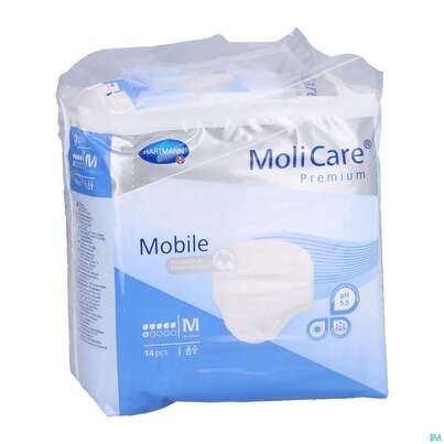 Sie sehen eine Packung Inkontinenz Molicare Premium/mobile/6 Tropfen Blau M 80-120cm 14st, Produktbild: 05 Inkontinenz Molicare Premium/mobile/6 Tropfen Blau M 80-120cm 14st, A-Nr.: 2578648 - 05