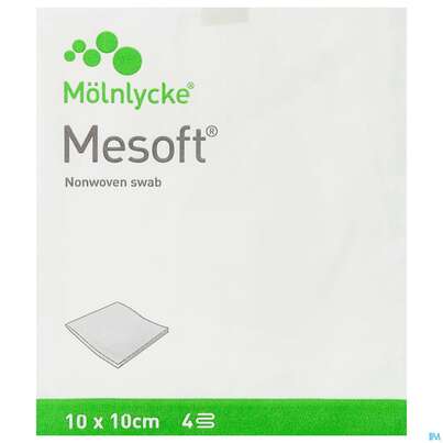 Sie sehen eine Packung Vlieskompressen Mesoft Unsteril 10x 10cm 100st, Produktbild: 01 Vlieskompressen Mesoft Unsteril 10x 10cm 100st, A-Nr.: 1652213 - 01