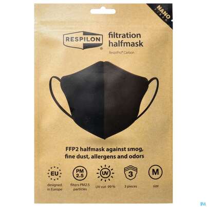 Sie sehen eine Packung Schutzmasken Ffp2/respipro/nanofaser Carbon Medium 3st, Produktbild: 01 Schutzmasken Ffp2/respipro/nanofaser Carbon Medium 3st, A-Nr.: 5404529 - 01