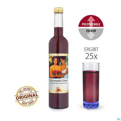 Sie sehen eine Packung Granatapfel Elixier Dr.jacobs 500ml, Produktbild: 01 Granatapfel Elixier Dr.jacobs 500ml, A-Nr.: 3042097 - 01