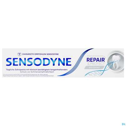 Sie sehen eine Packung Zahnpaste Sensodyne Repair +protect Whitening 75ml, Produktbild: 02 Zahnpaste Sensodyne Repair +protect Whitening 75ml, A-Nr.: 4326454 - 02