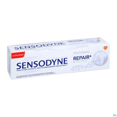 Sie sehen eine Packung Zahnpaste Sensodyne Repair +protect Whitening 75ml, Produktbild: 05 Zahnpaste Sensodyne Repair +protect Whitening 75ml, A-Nr.: 4326454 - 05