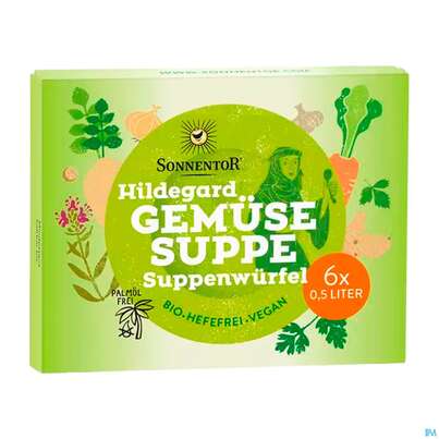Sie sehen eine Packung Sonnentor Bio Gemuese Suppen-wuerfel 10g 01403 6st, Produktbild: 01 Sonnentor Bio Gemuese Suppen-wuerfel 10g 01403 6st, A-Nr.: 4389667 - 01