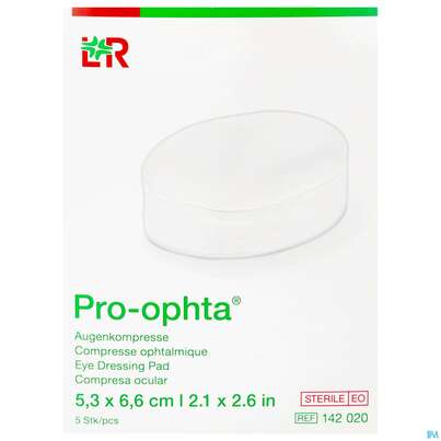 Sie sehen eine Packung Augenkompressen Pro-ophta Steril 5,3x 6,6cm 5st, Produktbild: 01 Augenkompressen Pro-ophta Steril 5,3x 6,6cm 5st, A-Nr.: 5460226 - 01