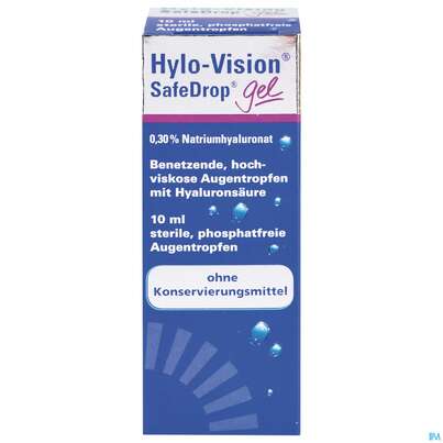 Sie sehen eine Packung Augentropfen Hylo-vision Safe Drop Gel 10ml 10ml, Produktbild: 01 Augentropfen Hylo-vision Safe Drop Gel 10ml 10ml, A-Nr.: 4438816 - 01