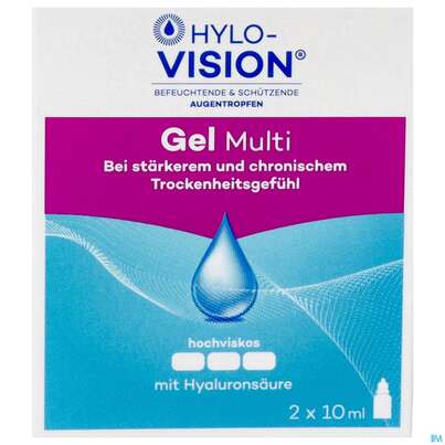 Sie sehen eine Packung Augentropfen Hylo-vision Gel Multi 10ml 2st, Produktbild: 01 Augentropfen Hylo-vision Gel Multi 10ml 2st, A-Nr.: 4299303 - 01