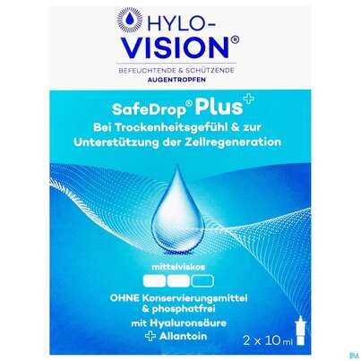 Sie sehen eine Packung Augentropfen Hylo-vision Safe Drop Plus 2x10m 20ml, Produktbild: 01 Augentropfen Hylo-vision Safe Drop Plus 2x10m 20ml, A-Nr.: 5313063 - 01