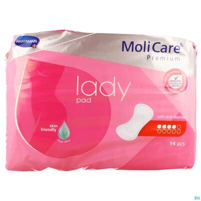 Sie sehen eine Packung Inkontinenz Molicare Premium/lady Pad Tropfen 4 14st, Produktbild: 01 Inkontinenz Molicare Premium/lady Pad Tropfen 4 14st, A-Nr.: 4918640 - 01
