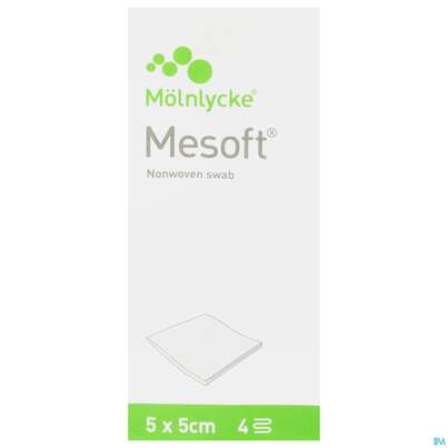 Sie sehen eine Packung Vlieskompressen Mesoft Unsteril 5x 5cm 100st, Produktbild: 01 Vlieskompressen Mesoft Unsteril 5x 5cm 100st, A-Nr.: 1652199 - 01