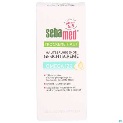 Sie sehen eine Packung Sebamed Intensiv Gesichtscreme Omega 12% 50ml, Produktbild: 01 Sebamed Intensiv Gesichtscreme Omega 12% 50ml, A-Nr.: 4084910 - 01