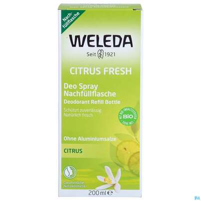 Sie sehen eine Packung Weleda Citrus 24h Deodorant Nachfuellflasche 200ml, Produktbild: 01 Weleda Citrus 24h Deodorant Nachfuellflasche 200ml, A-Nr.: 1614833 - 01