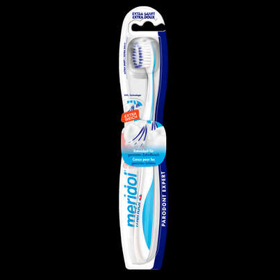 Sie sehen eine Packung meridol® Parodont Expert Zahnbürste, extra sanft, Produktbild: 01 meridol® Parodont Expert Zahnbürste, extra sanft, A-Nr.: 4491006 - 01