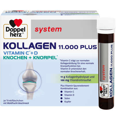 Sie sehen eine Packung Doppelherz system KOLLAGEN 11.000 PLUS, Produktbild: 01 Doppelherz system KOLLAGEN 11.000 PLUS, A-Nr.: 3821192 - 01
