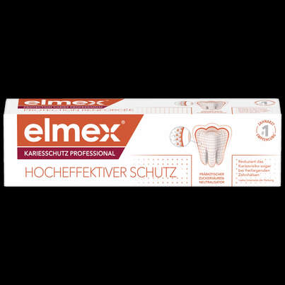 Sie sehen eine Packung elmex® Kariesschutz Professional Zahnpasta, Produktbild: 01 elmex® Kariesschutz Professional Zahnpasta, A-Nr.: 4245454 - 01