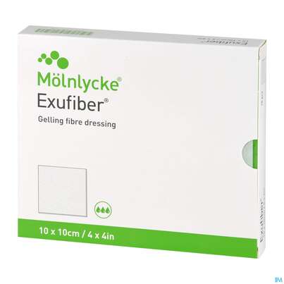 Sie sehen eine Packung Exufiber Steril 10x 10cm 10st, Produktbild: 04 Exufiber Steril 10x 10cm 10st, A-Nr.: 4301678 - 04