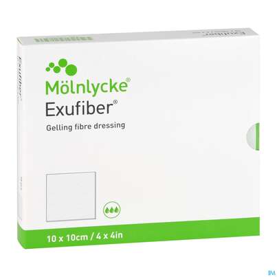 Sie sehen eine Packung Exufiber Steril 10x 10cm 10st, Produktbild: 05 Exufiber Steril 10x 10cm 10st, A-Nr.: 4301678 - 05