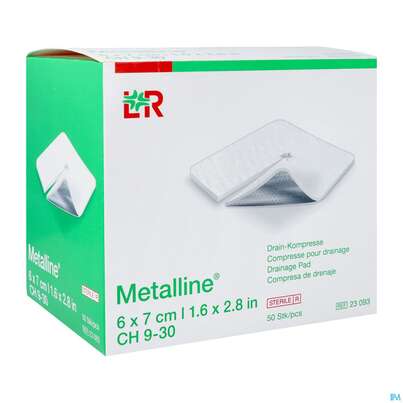 Sie sehen eine Packung Metalline-lohmann Drain-kompresse Entkeimt 6x 7cm 50st, Produktbild: 03 Metalline-lohmann Drain-kompresse Entkeimt 6x 7cm 50st, A-Nr.: 0644370 - 03