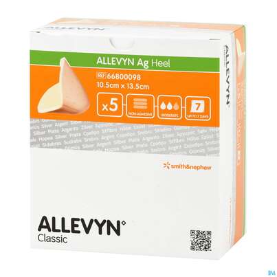 Sie sehen eine Packung Wundauflagen Allevyn Ag Heel 10,5x 13,5cm 5st, Produktbild: 02 Wundauflagen Allevyn Ag Heel 10,5x 13,5cm 5st, A-Nr.: 3282097 - 02