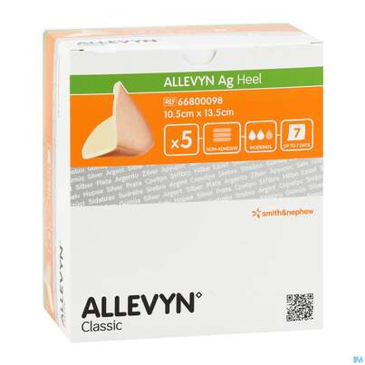 Sie sehen eine Packung Wundauflagen Allevyn Ag Heel 10,5x 13,5cm 5st, Produktbild: 03 Wundauflagen Allevyn Ag Heel 10,5x 13,5cm 5st, A-Nr.: 3282097 - 03