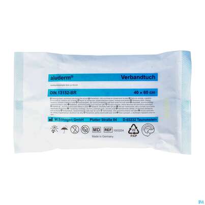 Sie sehen eine Packung Verbandtuecher Aluderm Einzeln Steril 40x 60cm 1st, Produktbild: 02 Verbandtuecher Aluderm Einzeln Steril 40x 60cm 1st, A-Nr.: 0910452 - 02