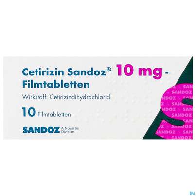 Cetirizin-Sandoz Filmtabl 10mg 10st, A-Nr.: 2456365 - 01