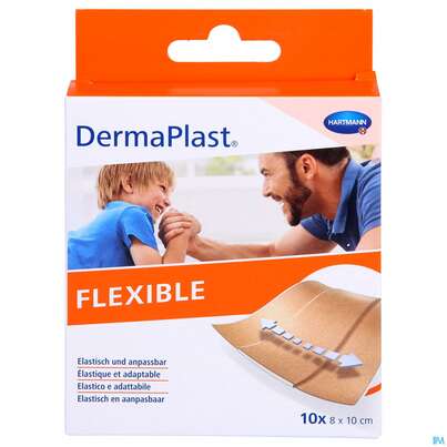 Sie sehen eine Packung Dermaplast Flexible 8x 10cm 10st, Produktbild: 01 Dermaplast Flexible 8x 10cm 10st, A-Nr.: 3047172 - 01