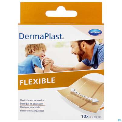 Sie sehen eine Packung Dermaplast Flexible 8x 10cm 10st, Produktbild: 02 Dermaplast Flexible 8x 10cm 10st, A-Nr.: 3047172 - 02