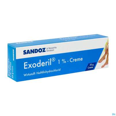 Sie sehen eine Packung Exoderil Creme 1% 30g, Produktbild: 02 Exoderil Creme 1% 30g, A-Nr.: 1015972 - 02