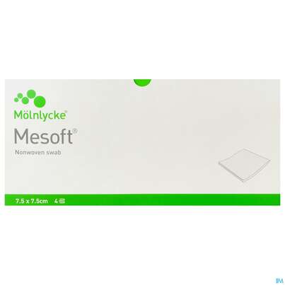 Sie sehen eine Packung Vlieskompressen Mesoft/set Steril 7,5x 7,5cm 30x5 150st, Produktbild: 01 Vlieskompressen Mesoft/set Steril 7,5x 7,5cm 30x5 150st, A-Nr.: 3073241 - 01