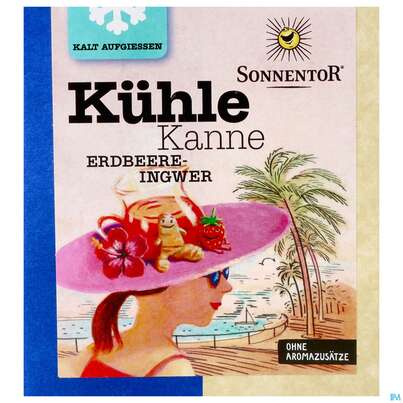 Sie sehen eine Packung Sonnentor Kuehle Kanne Bio Erdbeer Ingwer Tee 08003 16st, Produktbild: 01 Sonnentor Kuehle Kanne Bio Erdbeer Ingwer Tee 08003 16st, A-Nr.: 4252922 - 01