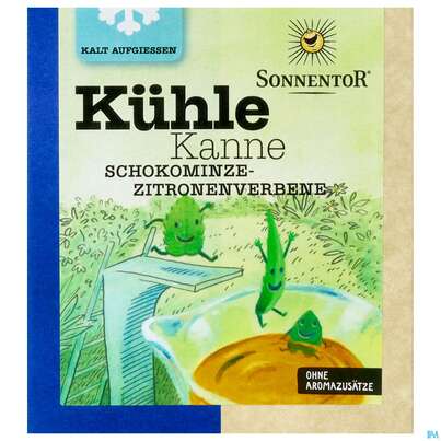 Sie sehen eine Packung Sonnentor Kuehle Kanne Bio Schokominze Zitronenverb 08004 16st, Produktbild: 01 Sonnentor Kuehle Kanne Bio Schokominze Zitronenverb 08004 16st, A-Nr.: 4252939 - 01