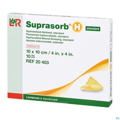 Sie sehen eine Packung Suprasorb H Hydrokolloid-verband Standard 10x10cm 10st, Produktbild: 02 Suprasorb H Hydrokolloid-verband Standard 10x10cm 10st, A-Nr.: 5095040 - 02
