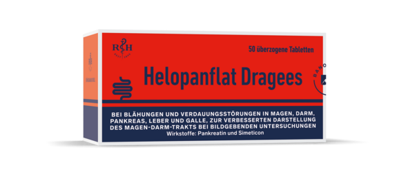 Sie sehen eine Packung HELOPANFLAT 50 Drg., Produktbild: 01 HELOPANFLAT 50 Drg., A-Nr.: 0025106 - 01