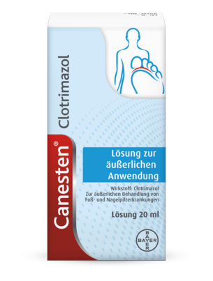 Sie sehen eine Packung Canesten® Clotrimazol Lösung, Produktbild: 01 Canesten® Clotrimazol Lösung, A-Nr.: 0086237 - 01